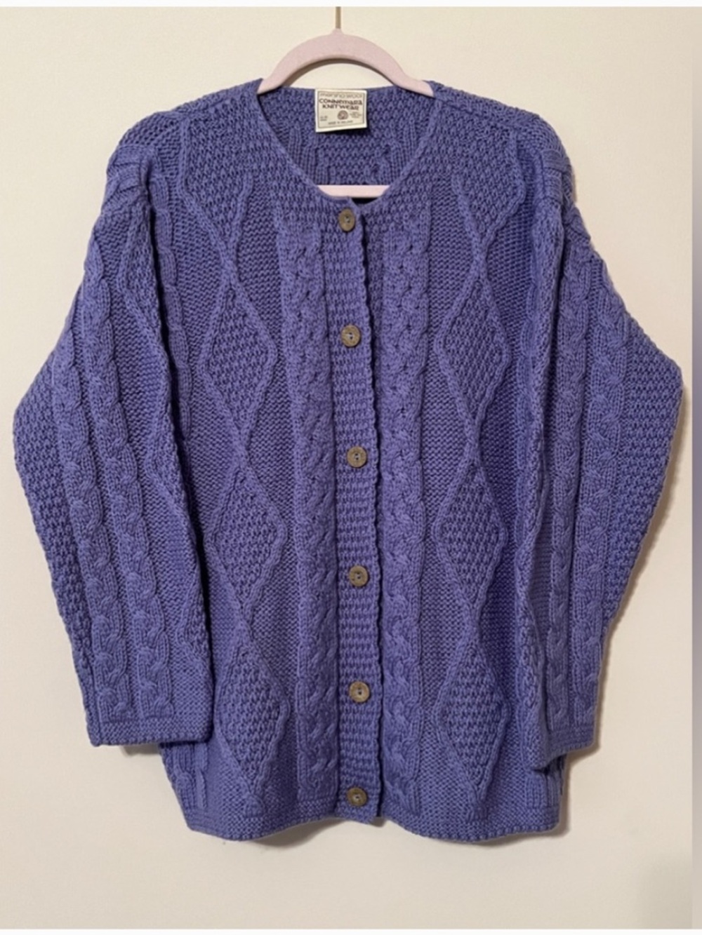 Connemara Knitwear Periwinkle 100% Merino Wool Stitch Button Front Cardigan XXL